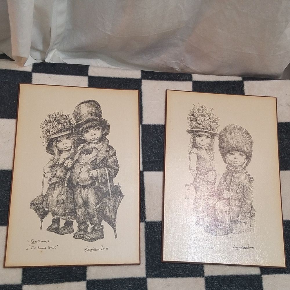 Rare Vintage Leighton Jones Togetherness Lithograph on Board set of 2